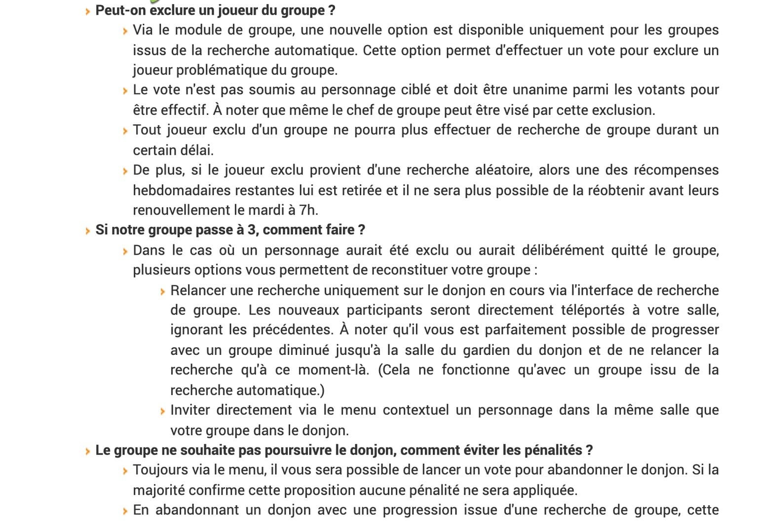 Extrait du devblog officiel Dofus de la mise a jour 3.6 detaillant le vote d'exclusion unanime et le vote d'abandon a la majorite