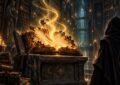 Le livre calciné de la quête Restauration rapide, ravivé par la magie dorée du Mage Ax sur Dofus